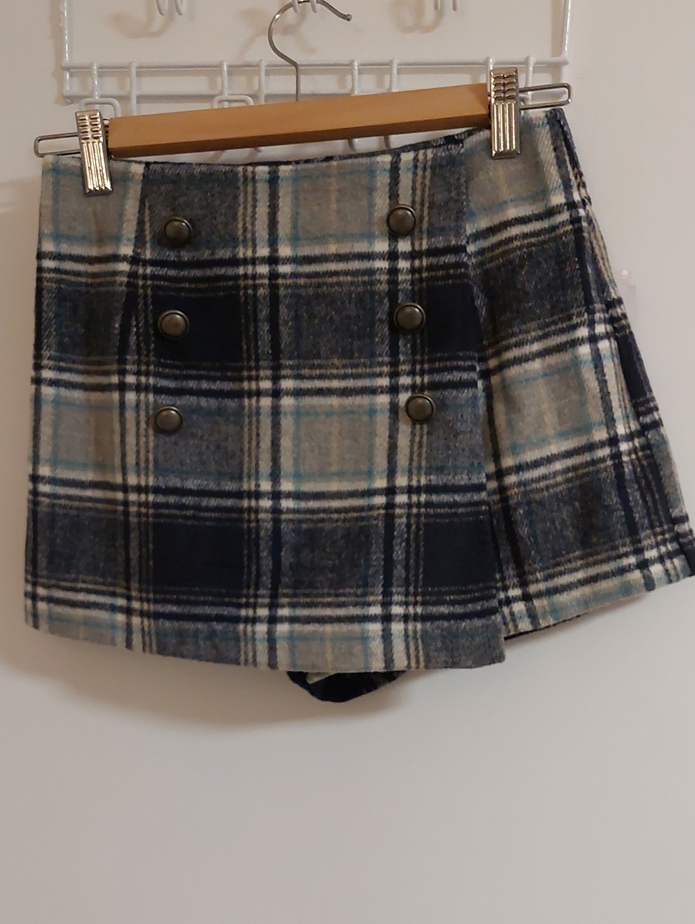 Forever 21 Navy and Cream Plaid Double-Button Mini Skirt